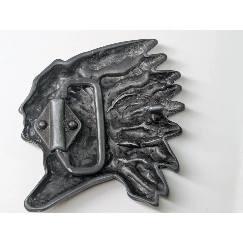 Vintage Metal Native American Indian Chief Belt Buckle Western Wear War Bonnet